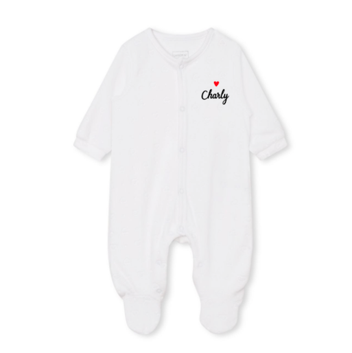 Pyjama naissance velours blanc personnalisé
