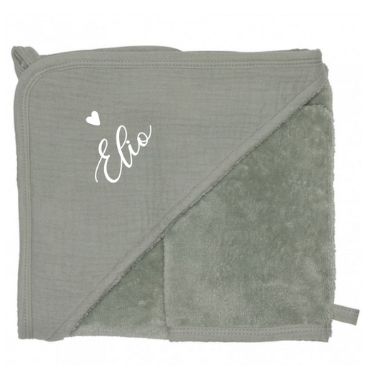 Cape de bain personnalisée et gant gris vert