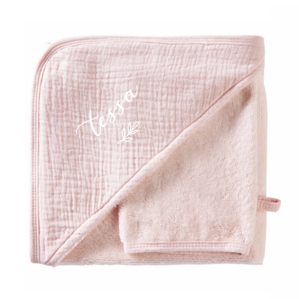 Cape de bain personnalisée et gant rose blush